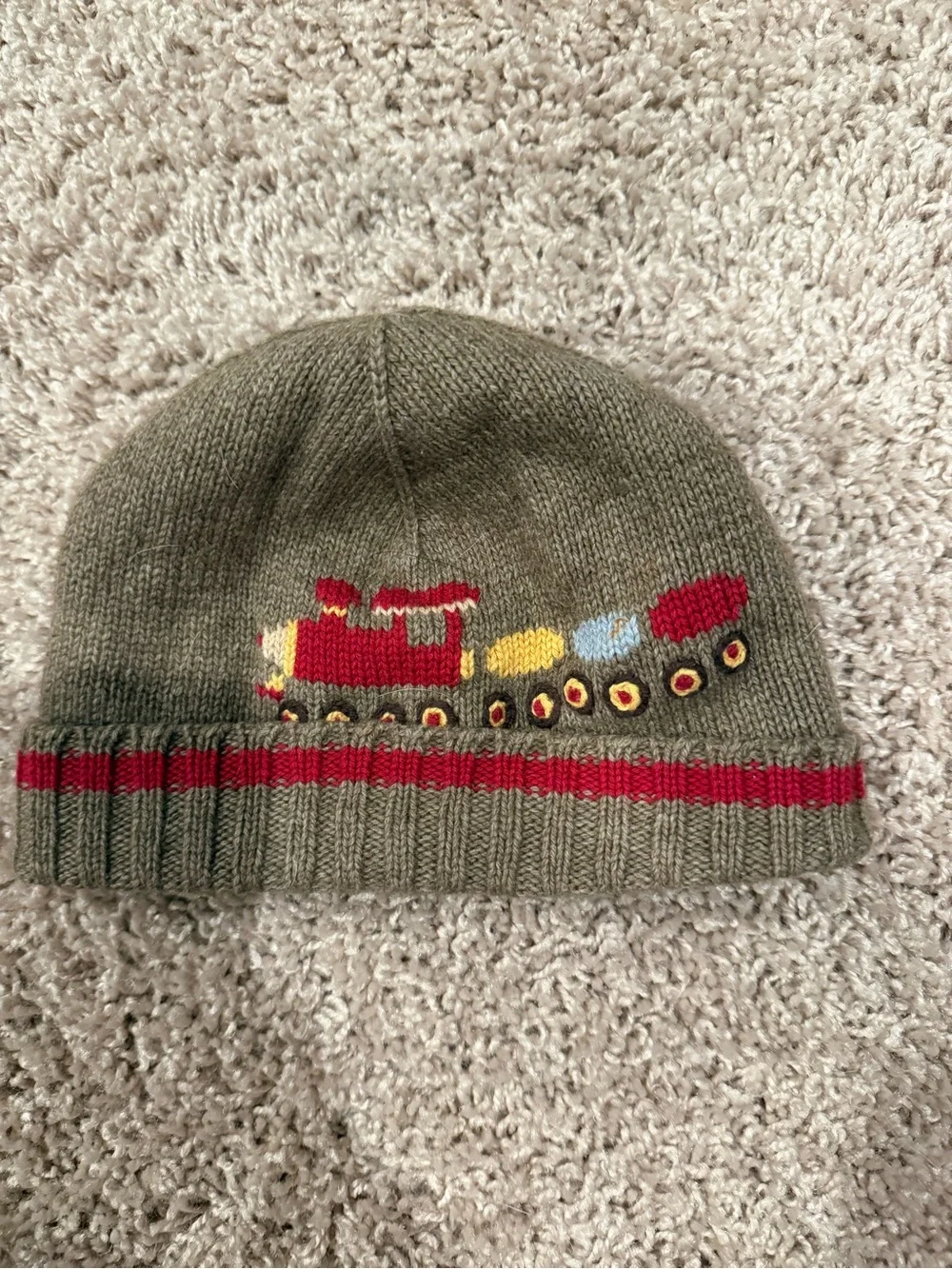 Janie and Jack Beanie with Red Train Accent